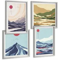 Tulup 4-Delige Schilderij Set - Abstracte berglandschappen in Japanse stijl - 40 x 40 cm en 40 x 60 cm - Moderne Wanddecoratie - Slaapkamer - Interieur Decoratie