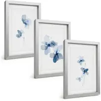 Tulup 4-Delige Schilderij Set - Bloemen in verschillende blauwtinten op een lichte achtergrond - 20 x 30 cm - Decoratieve Muurdecoratie - Slaapkamer - Woonkamer Decoratie