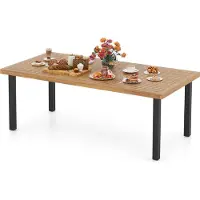 Costway tuintafel met parasolgatting, 200x100 cm, grote terras tafel voor 8 personen, rechthoekige balkon tafel van acaciahout, tuintafel voor buiten