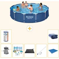Bestway Steel Pro, ronde opblaasbare zwembad - 396x84 cm - 8-delig, model S21616