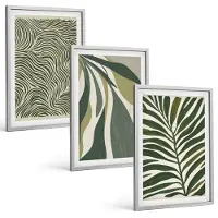 Tulup 4-Delige Schilderij Set - Bladpatronen en golvende lijnen in groene tinten - 40 x 60 cm - Wanddecoratie - Schilderijen Set - Kantoor - Decoratieve Schilderijen