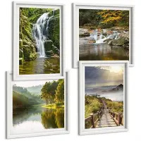 Tulup 4-Delige Schilderij Set - Watervallen, bergen, wolkenpaden en herfstgezichten - 40x40 en 40x60 - Wanddecoratie - Muurdecoratie - Moderne Interieurdecoratie - Decoratieve Schilderijen