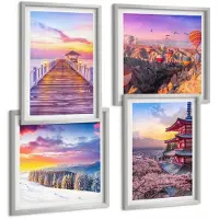 Tulup 4-Delige Schilderij Set - Romantische landschappen met schilderachtige luchten - 40 x 40 cm en 40 x 60 cm - Decoratieve Schilderijen - Wanddecoratie - Hal - Woonkamer Decoratie