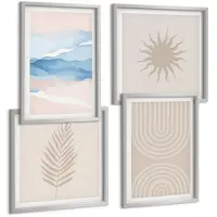 Tulup 4-Delige Schilderij Set - Zonnegolven en abstracte lijnen in pastelkleuren - 40 x 40 cm en 40 x 60 cm - Wanddecoratie - Moderne Interieurdecoratie - Interieur Decoratie