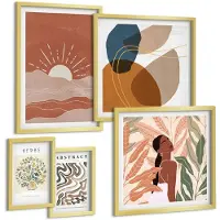 Tulup 5-Delige Schilderij Set - Boho-stijl met plantmotieven en abstracte patronen. - 50 x 50 cm, 20 x 30 cm en 40 x 60 cm - Muurdecoratie - Wanddecoratie - Slaapkamer - Woonkamer Decoratie