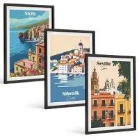 Tulup 4-Delige Schilderij Set - Europese stadsgezichten met kleurrijke gebouwen - 40 x 60 cm - Wanddecoratie - Moderne Interieurdecoratie - Muurdecoratie