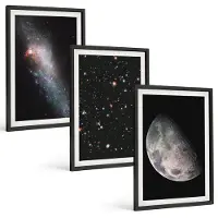 Tulup 4-Delige Schilderij Set - Ruimte, Melkweg, Sterren en Volle Maan - 40 x 60 cm - Wanddecoratie - Woonkamer Decoratie - Decoratieve Schilderijen