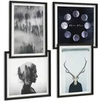 Tulup 4-Delige Schilderij Set - Bos in de mist Maanfasen Hertenschedel Vrouw - 40 x 40 cm en 40 x 60 cm - Muurdecoratie - Interieur Decoratie