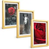 Tulup 4-Delige Schilderij Set - Rode rozen en een paard in een grijze omgeving - 20 x 30 cm - Wanddecoratie - Schilderijen Set - Kantoor