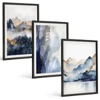 Tulup 4-Delige Schilderij Set - Berglandschappen met blauwe en grijze tinten - 40 x 60 cm - Muurdecoratie - Interieur Decoratie - Decoratieve Schilderijen