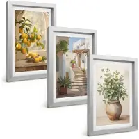 Tulup 4-Delige Schilderij Set - Citroenen in een vaas en planten in een witte architectuur - 20 x 30 cm - Stijlvolle Muurdecoratie - Slaapkamer