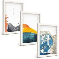 Tulup 3-Delige Schilderij Set - Golven in Japanse grafische stijl - 20x30 - Moderne Wanddecoratie - Slaapkamer - Woonkamer Decoratie