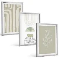 Tulup 4-Delige Schilderij Set - Geometrische patronen met plantenaccenten in groene tinten. - 40 x 60 cm - Stijlvolle Muurdecoratie - Kantoor
