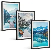 Tulup 4-Delige Schilderij Set - Bergmeren met boten en weerspiegelingen in het water. - 40 x 60 cm - Stijlvolle Muurdecoratie - Kantoor - Decoratieve Schilderijen