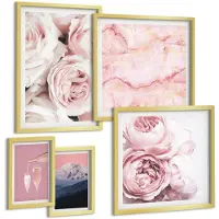 Tulup 5-Delige Schilderij Set - Roze bloemen, elegante accenten en delicate patronen - 50 x 50 cm, 20 x 30 cm en 40 x 60 cm - Stijlvolle Muurdecoratie - Slaapkamer - Interieur Decoratie