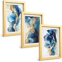 Tulup 4-Delige Schilderij Set - Blauwe abstracte patronen met subtiele accenten - 20 x 30 cm - Wanddecoratie - Moderne Interieurdecoratie - Muurdecoratie