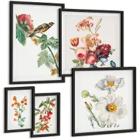 Tulup 4-Delige Schilderij Set - Vintage bloemen- en vogelmotieven voor huisdecoratie - 50 x 50 cm, 20 x 30 cm en 40 x 60 cm - Moderne Wanddecoratie - Slaapkamer