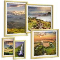 Tulup 5-Delige Schilderij Set - Berglandschappen en watervallen in een schilderachtig decor. - 50 x 50 cm, 20 x 30 cm en 40 x 60 cm - Moderne Wanddecoratie - Slaapkamer