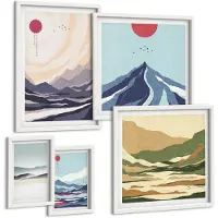 Tulup 4-Delige Schilderij Set - Abstracte berglandschappen met minimalistische motieven - 50 x 50 cm, 20 x 30 cm en 40 x 60 cm - Wanddecoratie - Moderne Interieurdecoratie - Stijlvolle Muurdecoratie