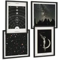 Tulup 4-Delige Schilderij Set - Sterrenstelsel in het zonnestelsel 's nachts Figuur op de maan - 40 x 40 cm en 40 x 60 cm - Muurdecoratie - Wanddecoratie - Hal