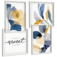 Tulup 4-Delige Schilderij Set - Plantenmotieven in aquarelstijl - 40x40 en 40x60 - Stijlvolle Muurdecoratie - Kantoor - Moderne Wanddecoratie