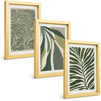 Tulup 4-Delige Schilderij Set - Bladpatronen en golvende lijnen in groene tinten - 20 x 30 cm - Muurdecoratie - Wanddecoratie - Slaapkamer - Moderne Wanddecoratie