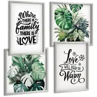 Tulup 4-Delige Schilderij Set - Familieliefde, warmte thuis, bladeren, planten, aquarel - 40 x 40 cm en 40 x 60 cm - Wanddecoratie - Muurdecoratie - Woonkamer - Interieur Decoratie
