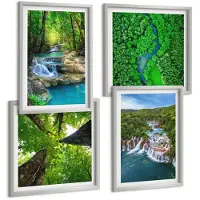 Tulup 4-Delige Schilderij Set - Watervallen in een groen bos met kristalhelder water. - 40 x 40 cm en 40 x 60 cm - Moderne Wanddecoratie - Slaapkamer - Stijlvolle Muurdecoratie