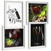 Tulup 4-Delige Schilderij Set - Wijnglazen met druiven en een opschrift over wijn. - 40x40 en 40x60 - Wanddecoratie - Woonkamer Decoratie - Moderne Wanddecoratie