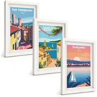 Tulup 3-Delige Schilderij Set - Italiaanse stadjes en retro kustlandschappen - 20x30 - Decoratieve Schilderijen - Woonkamer - Interieur - Wanddecoratie