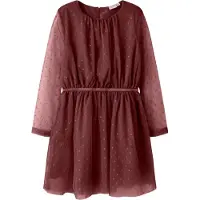 Name it KIDS semi-transparante korte jurk - donkerrood Meisjes Polyester Ronde hals - maat 122