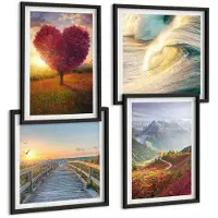 Tulup 4-Delige Schilderij Set - Berglandschappen Golven Hartvormige boompier - 40 x 40 cm en 40 x 60 cm - Wanddecoratie - Moderne Interieurdecoratie