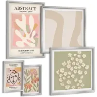 Tulup 4-Delige Schilderij Set - Stijlvolle abstracte en florale interieurontwerpen - 50 x 50 cm, 20 x 30 cm en 40 x 60 cm - Stijlvolle Muurdecoratie - Slaapkamer - Moderne Wanddecoratie