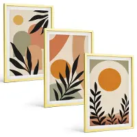Tulup 4-Delige Schilderij Set - Abstracte vormen en plantmotieven in warme kleuren. - 40 x 60 cm - Stijlvolle Wanddecoratie - Interieur - Interieur Decoratie