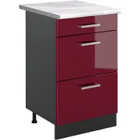 Vicco Keukenonderkast R-Line, Rode hoogglans/Antraciet, 50 cm marmer werkblad