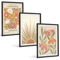 Tulup 4-Delige Schilderij Set - Bloemen in pastelkleuren met zonnestralen - 40 x 60 cm - Muurdecoratie - Decoratieve Schilderijen - Wohnzimmer - Interieur Decoratie