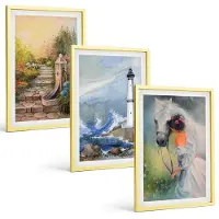 Tulup 4-Delige Schilderij Set - Natuurlandschap, vuurtoren en meisje met paard - 40 x 60 cm - Schilderijen Set - Wanddecoratie - Woonkamer