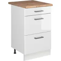 Vicco Keukenonderkast R-Line, Wit Hoogglans/Wit, 50 cm goudkleurig eiken werkblad