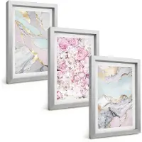Tulup 4-Delige Schilderij Set - Roze bloemen met marmer- en pastelpatronen - 20 x 30 cm - Muurdecoratie - Schilderijen Set - Woonkamer - Stijlvolle Muurdecoratie