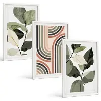 Tulup 3-Delige Schilderij Set - Plantmotieven met geometrische patronen in groene tinten - 40x60 - Muurdecoratie - Interieur Decoratie - Wanddecoratie