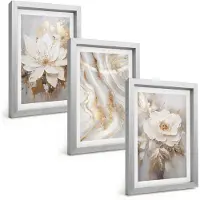 Tulup 4-Delige Schilderij Set - Bloemen en abstract marmerpatroon - 20 x 30 cm - Wanddecoratie - Schilderijen Set - Kantoor - Moderne Wanddecoratie