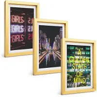 Tulup 4-Delige Schilderij Set - Neonreclames van de stad 's nachts met uitzicht op de rivier. - 20 x 30 cm - Wanddecoratie - Moderne Interieurdecoratie - Moderne Wanddecoratie