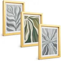 Tulup 4-Delige Schilderij Set - Plantenpatronen in tinten groen en grijs - 20 x 30 cm - Wanddecoratie - Muurdecoratie - Woonkamer - Interieur Decoratie
