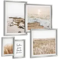 Tulup 4-Delige Schilderij Set - Natuurlijke strandlandschappen met natuurthema en citaat - 50 x 50 cm, 20 x 30 cm en 40 x 60 cm - Muurdecoratie - Decoratieve Schilderijen - Wohnzimmer