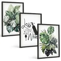 Tulup 4-Delige Schilderij Set - Groene plantenbladeren met het opschrift "wijn". - 40 x 60 cm - Wanddecoratie - Woonkamer Decoratie - Muurdecoratie