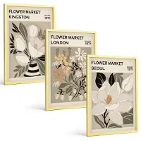Tulup 4-Delige Schilderij Set - Retro bloemen uit verschillende steden over de hele wereld - 40 x 60 cm - Schilderijen Set - Wanddecoratie - Woonkamer - Stijlvolle Muurdecoratie