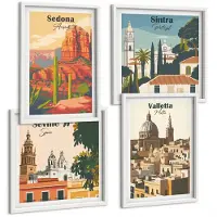 Tulup 4-Delige Schilderij Set - Retro-stijl stadsgezichten Sedona Sintra Sevilla Valletta - 40x40 en 40x60 - Decoratieve Schilderijen - Wanddecoratie - Hal