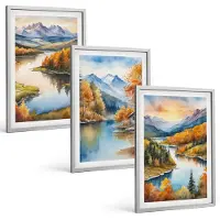 Tulup 4-Delige Schilderij Set - Herfstlandschap in de bergen met een rivier en een huisje aan het water. - 40 x 60 cm - Decoratieve Schilderijen - Wanddecoratie - Hal