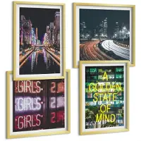 Tulup 4-Delige Schilderij Set - Neonreclames van de stad 's nachts Stadsgezichten - 40 x 40 cm en 40 x 60 cm - Wanddecoratie - Muurdecoratie - Moderne Interieurdecoratie - Moderne Wanddecoratie