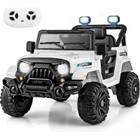 Costway 12V Elektrische kinderauto, elektrische kinderauto met 2,4G afstandsbediening, LED-verlichting, muziek en claxon, auto voor kinderen vanaf 3 jaar (wit)